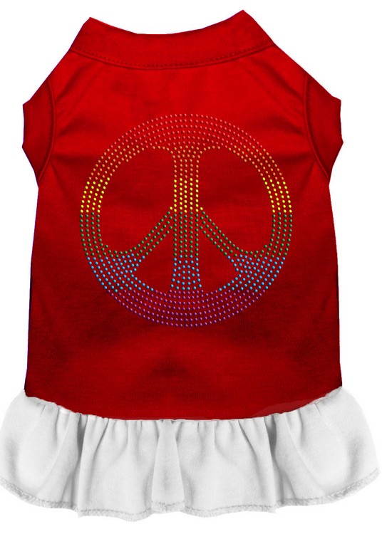 Rhinestone Rainbow Peace Dress Red with White Med